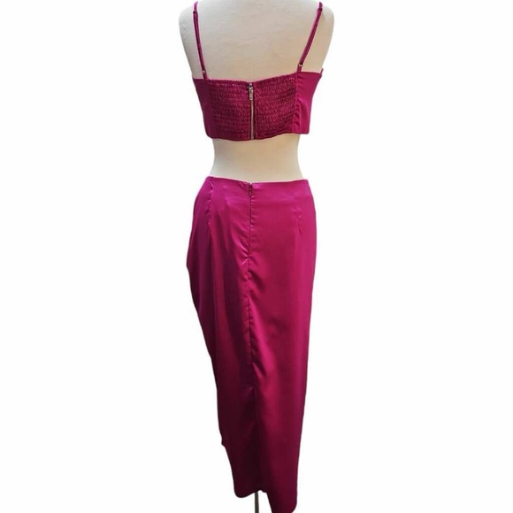 NWT MABLE BRAND Magenta Fuchsia -2 piece skirt‎ w crop top -sz XS S M satin set - Picture 15 of 16